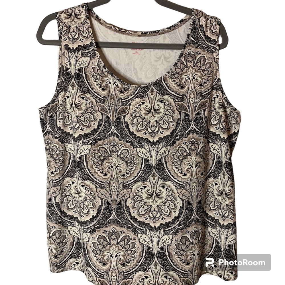 212 Collection Sleeveless Shirt XL Abstract Navy Blue Cream Tank Top Cruise Wear